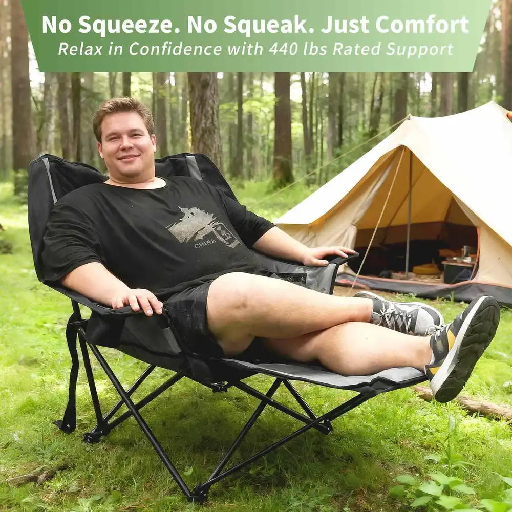 Open setup view - Padded Camping Chair with Leg Rest
