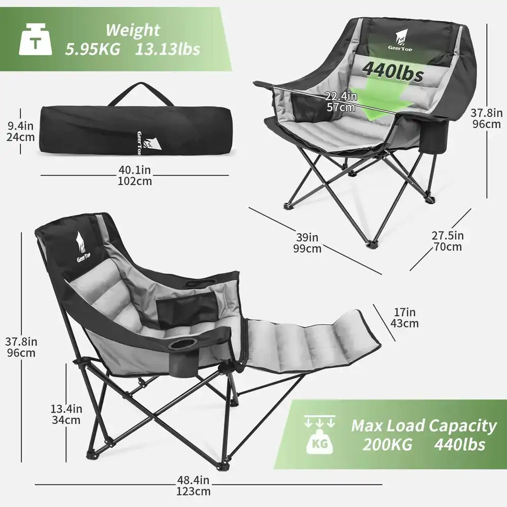 Side profile - Padded Camping Chair with Leg Rest