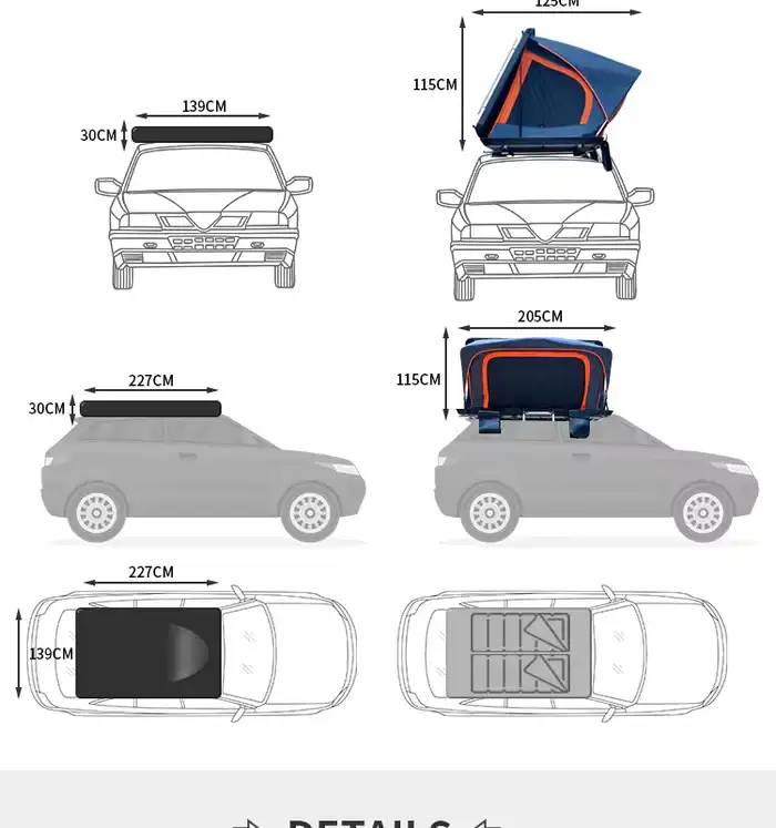 Side profile - Lightweight Compact Hard Shell Rooftop Tent