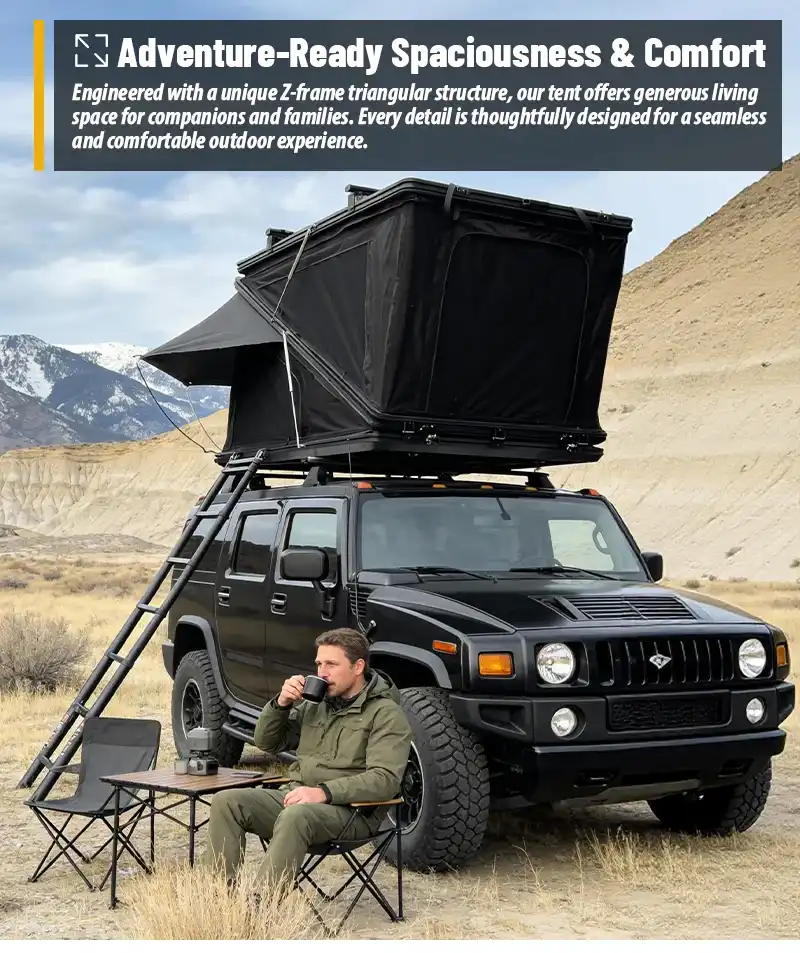 Open setup view - Triangle Hard Shell Rooftop Tent