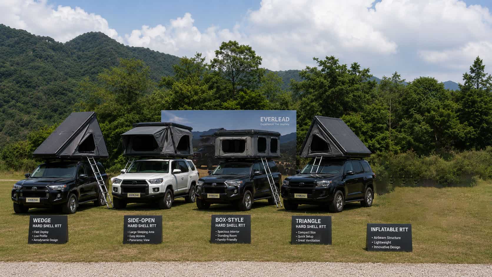 Rooftop tent product lineup showing different shell formats